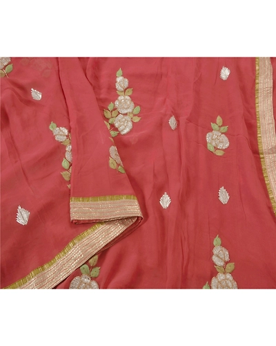 Sanskriti Vintage Sarees Blend Georgette Fabric Ethnic Sari With Blouse Piece, PS-50273-Pink-Thread Work-Blend Georgette-3