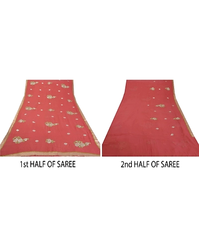 Sanskriti Vintage Sarees Blend Georgette Fabric Ethnic Sari With Blouse Piece, PS-50273-Pink-Thread Work-Blend Georgette-4