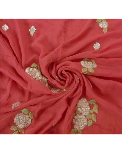 Sanskriti Vintage Sarees Blend Georgette Fabric Ethnic Sari With Blouse Piece, PS-50273-Pink-Thread Work-Blend Georgette-5