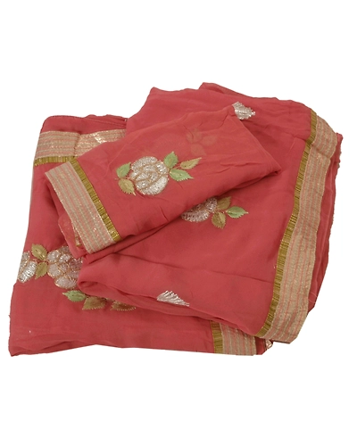 Sanskriti Vintage Sarees Blend Georgette Fabric Ethnic Sari With Blouse Piece, PS-50273-Pink-Thread Work-Blend Georgette-6