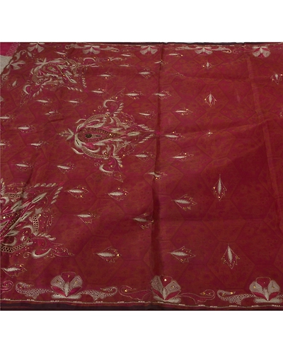 Sanskriti Vintage Sarees Pure Organza Silk Hand Beaded Woven Fabric Premium Sari, PS-50294-Pink-Thread Work-100% Pure Organza Silk-1