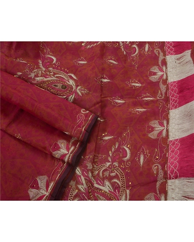 Sanskriti Vintage Sarees Pure Organza Silk Hand Beaded Woven Fabric Premium Sari, PS-50294-Pink-Thread Work-100% Pure Organza Silk-2