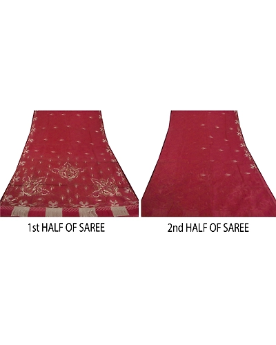 Sanskriti Vintage Sarees Pure Organza Silk Hand Beaded Woven Fabric Premium Sari, PS-50294-Pink-Thread Work-100% Pure Organza Silk-4