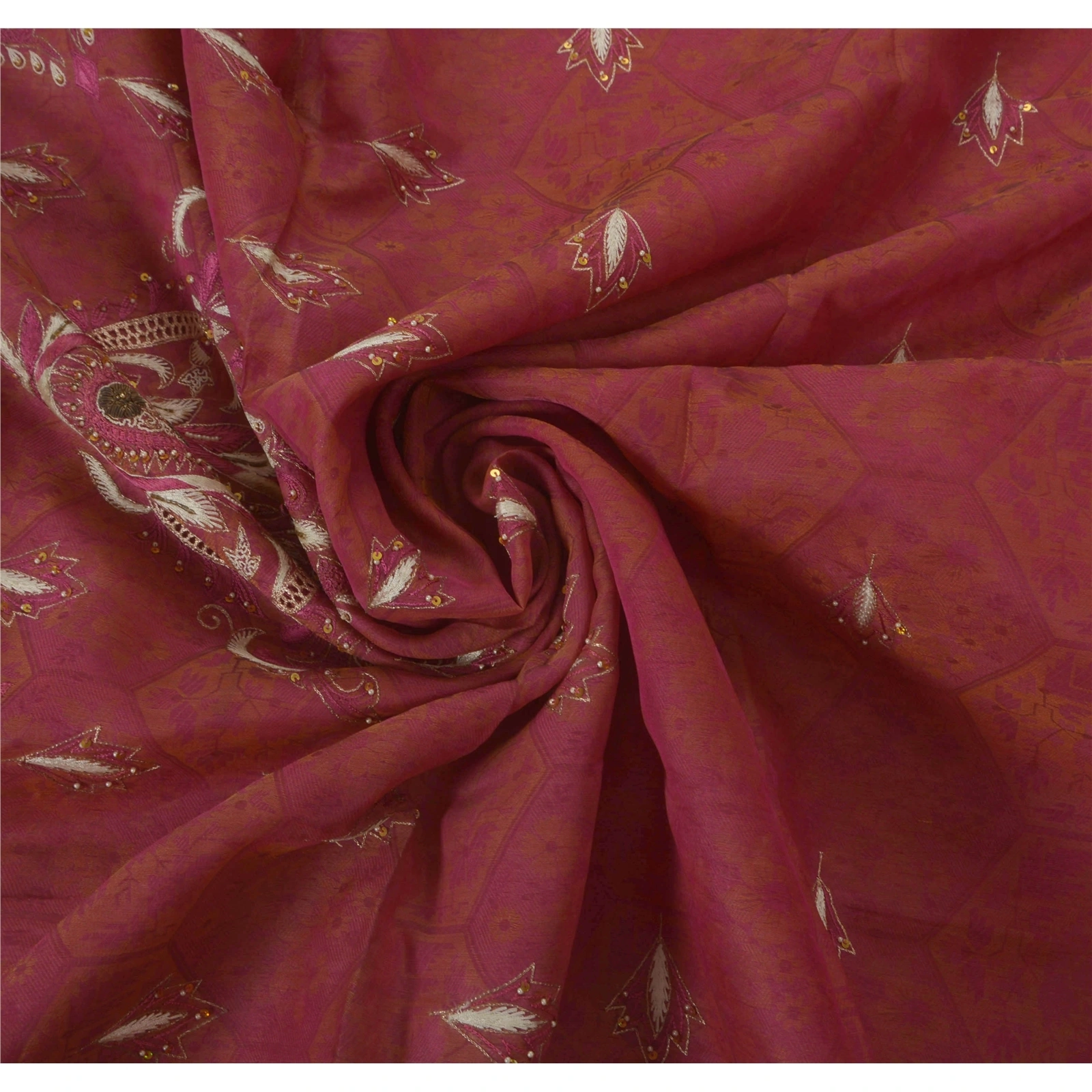 Sanskriti Vintage Sarees Pure Organza Silk Hand Beaded Woven Fabric Premium Sari, PS-50294-Pink-Thread Work-100% Pure Organza Silk-5