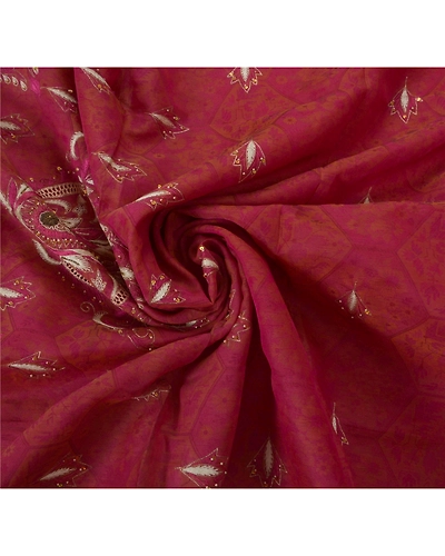Sanskriti Vintage Sarees Pure Organza Silk Hand Beaded Woven Fabric Premium Sari, PS-50294-Pink-Thread Work-100% Pure Organza Silk-5