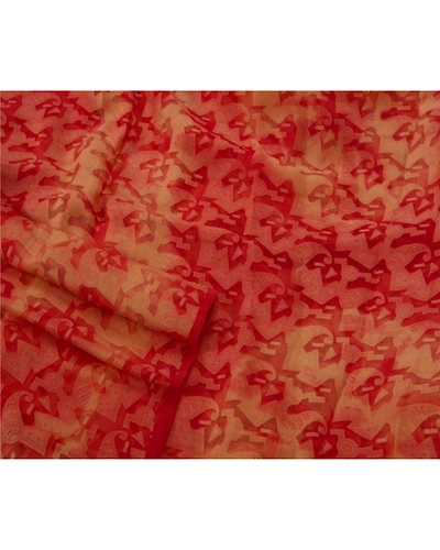 Sanskriti Vintage Indian Sari 100% Pure Organza Silk Woven Fabric 5 Yd Sarees, PS-50304-Dark Red-Woven Work-100% Pure Organza Silk-2