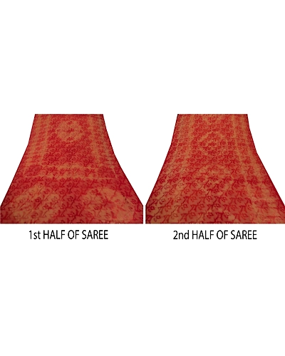 Sanskriti Vintage Indian Sari 100% Pure Organza Silk Woven Fabric 5 Yd Sarees, PS-50304-Dark Red-Woven Work-100% Pure Organza Silk-4