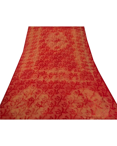 Sanskriti Vintage Indian Sari 100% Pure Organza Silk Woven Fabric 5 Yd Sarees, PS-50304-Dark Red-Woven Work-100% Pure Organza Silk-6