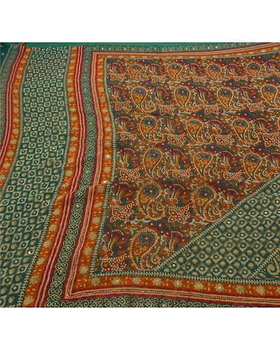 Sanskriti Vintage Sarees Georgette Hand Beaded Craft Fabric Premium 5 Yard Sari, PS-50360-Multi Color-Sequins Work-Georgette-1