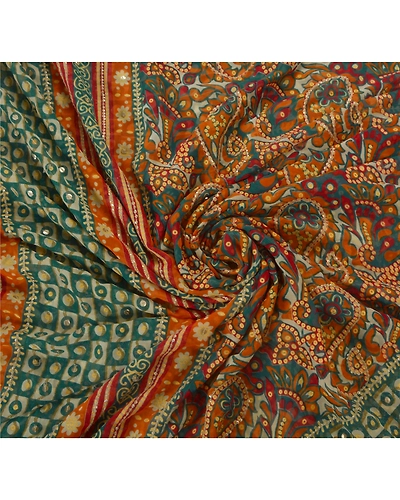 Sanskriti Vintage Sarees Georgette Hand Beaded Craft Fabric Premium 5 Yard Sari, PS-50360-Multi Color-Sequins Work-Georgette-5