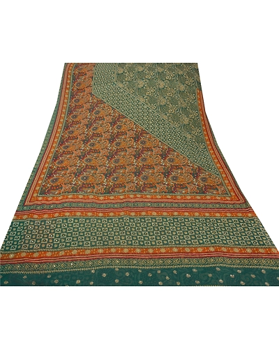 Sanskriti Vintage Sarees Georgette Hand Beaded Craft Fabric Premium 5 Yard Sari, PS-50360-Multi Color-Sequins Work-Georgette-6