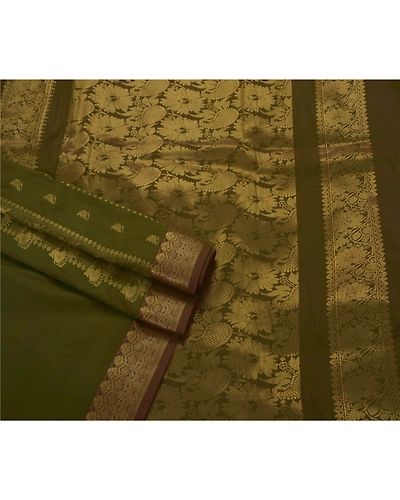 Sanskriti Vintage Sarees Art Silk Woven Green Fabric Premium Sari With Blouse, PS-50395-Green-Woven Work-Art Silk-2