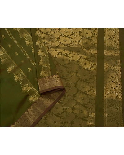 Sanskriti Vintage Sarees Art Silk Woven Green Fabric Premium Sari With Blouse, PS-50395-Green-Woven Work-Art Silk-3