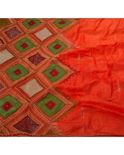 Sanskriti Vintage Sarees Pure Silk Fabric Handmade Pre Stitched Lehenga Sari, PS-50417-Orange-Thread Work-100% Pure Silk-1
