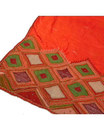 Sanskriti Vintage Sarees Pure Silk Fabric Handmade Pre Stitched Lehenga Sari, PS-50417-Orange-Thread Work-100% Pure Silk-3