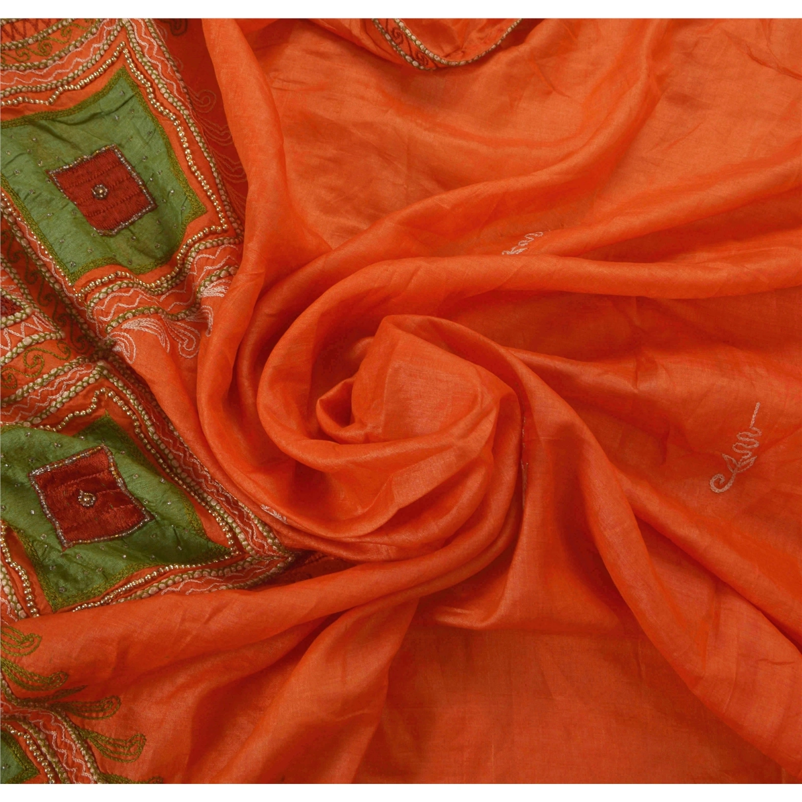 Sanskriti Vintage Sarees Pure Silk Fabric Handmade Pre Stitched Lehenga Sari, PS-50417-Orange-Thread Work-100% Pure Silk-4