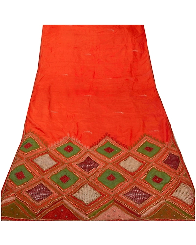 Sanskriti Vintage Sarees Pure Silk Fabric Handmade Pre Stitched Lehenga Sari, PS-50417-Orange-Thread Work-100% Pure Silk-5