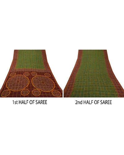 Sanskriti Vintage Sarees 100% Pure Cotton Woven Green Fabric Premium 5 Yard Sari, PS-50421-Green-Woven Work-100% Pure Cotton-4