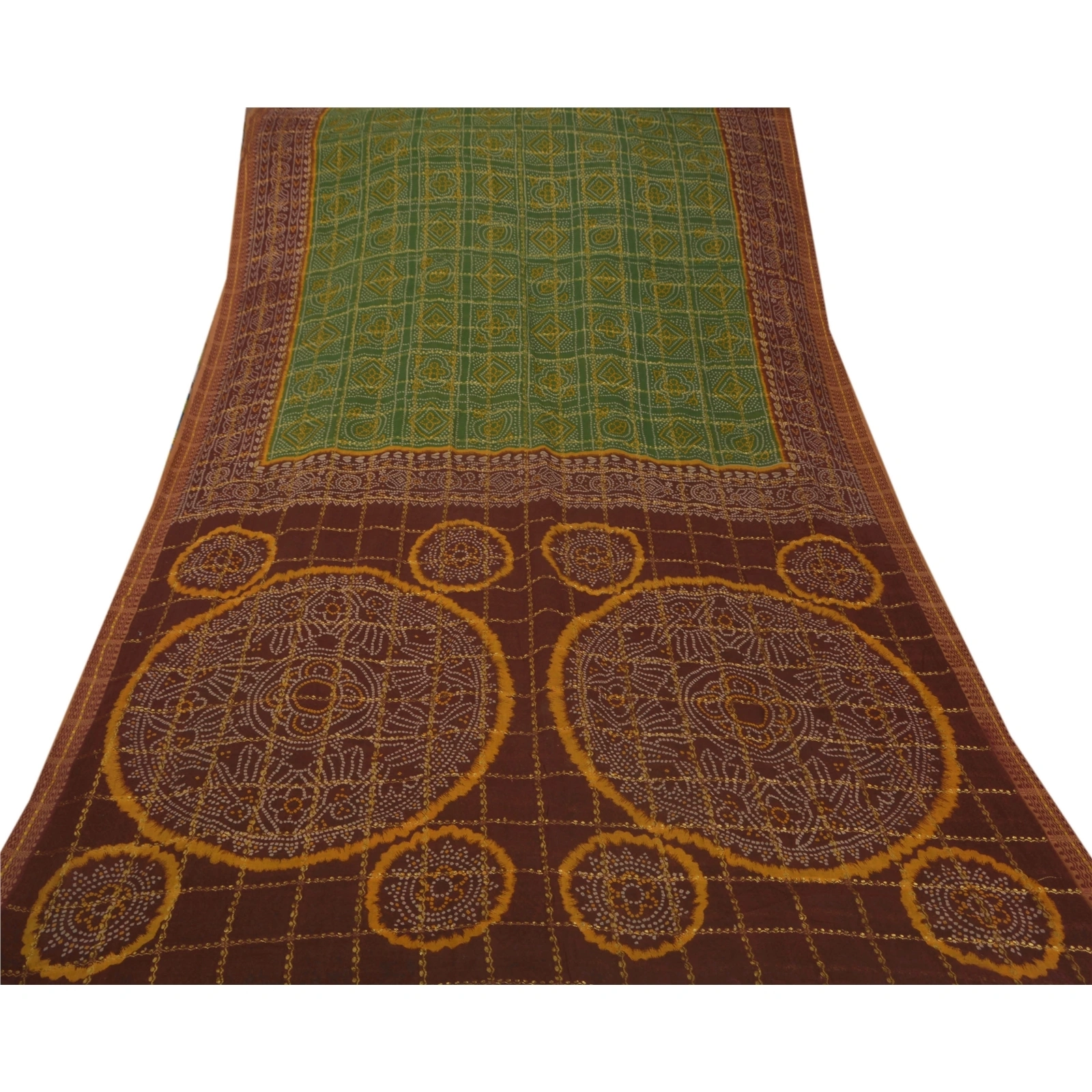 Sanskriti Vintage Sarees 100% Pure Cotton Woven Green Fabric Premium 5 Yard Sari, PS-50421-Green-Woven Work-100% Pure Cotton-6