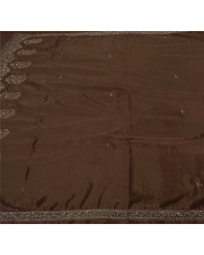 Sanskriti Vintage Sarees Art Silk Hand Beaded Brown Fabric Premium 5 Yard Sari, PS-50455-Brown-Zardozi Work-Art Silk-1