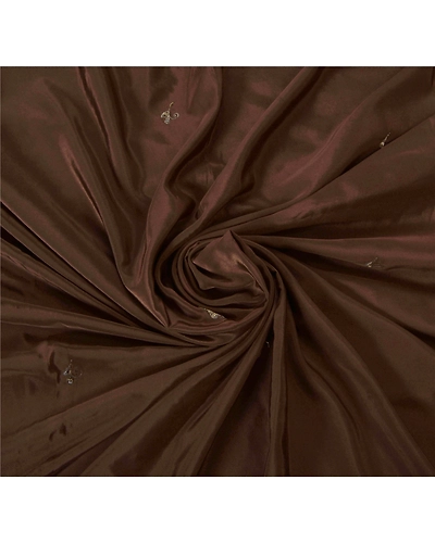 Sanskriti Vintage Sarees Art Silk Hand Beaded Brown Fabric Premium 5 Yard Sari, PS-50455-Brown-Zardozi Work-Art Silk-5