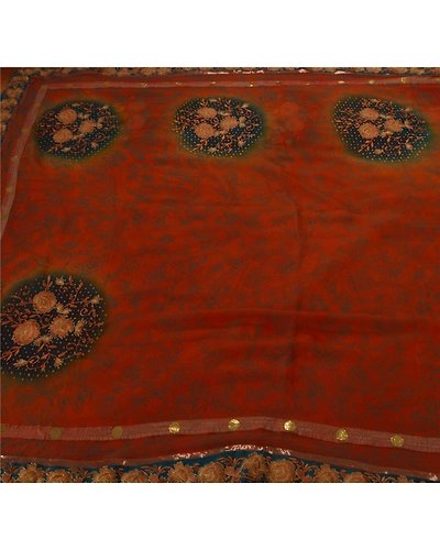 Sanskriti Vintage Antique Sarees Georgette Embroidery Orange Fabric Premium Sari, PS-50481-Orange-Thread Work-Georgette-1