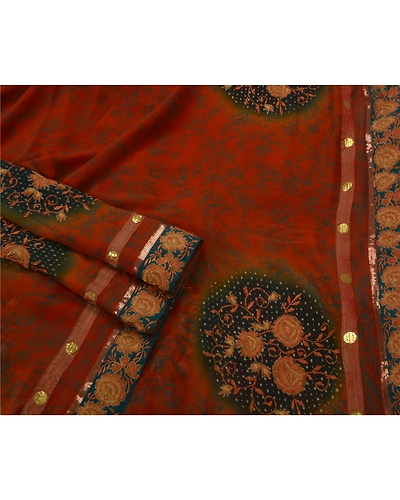 Sanskriti Vintage Antique Sarees Georgette Embroidery Orange Fabric Premium Sari, PS-50481-Orange-Thread Work-Georgette-2