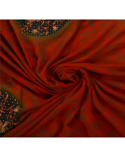 Sanskriti Vintage Antique Sarees Georgette Embroidery Orange Fabric Premium Sari, PS-50481-Orange-Thread Work-Georgette-5