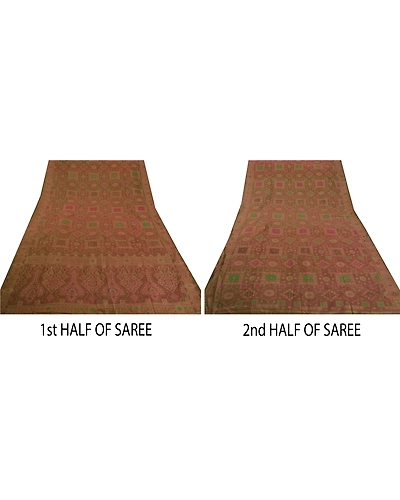 Sanskriti Vintage Brown Sarees Pure Silk Woven Craft Fabric Premium 5 Yard Sari, PS-50522-Brown-Woven Work-100% Pure Silk-4