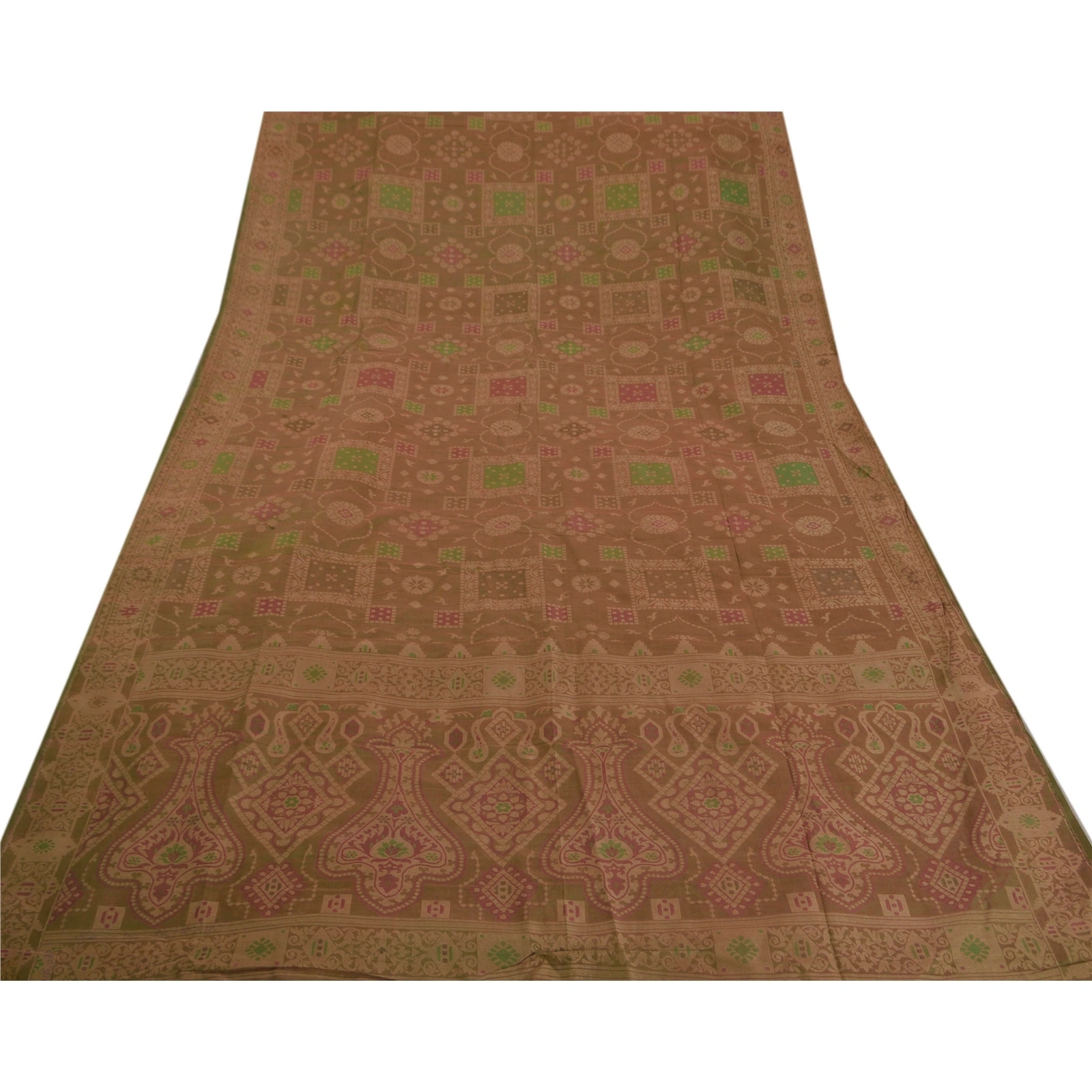 Sanskriti Vintage Brown Sarees Pure Silk Woven Craft Fabric Premium 5 Yard Sari, PS-50522-Brown-Woven Work-100% Pure Silk-6