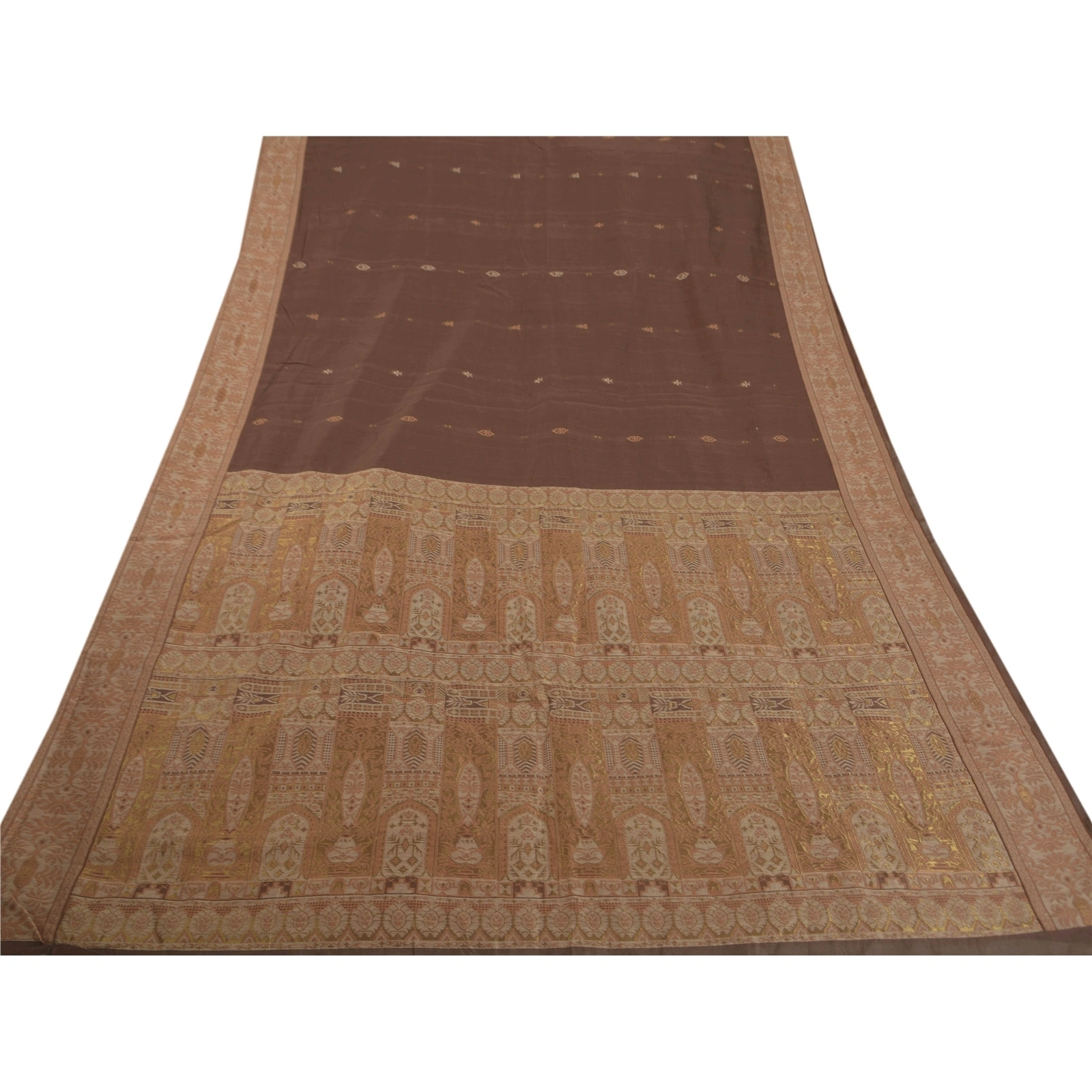 Sanskriti Vintage Sarees 100% Pure Cotton Woven Craft Fabric Premium 5 Yd Sari, PS-50525-Brown-Woven Work-100% Pure Cotton-6