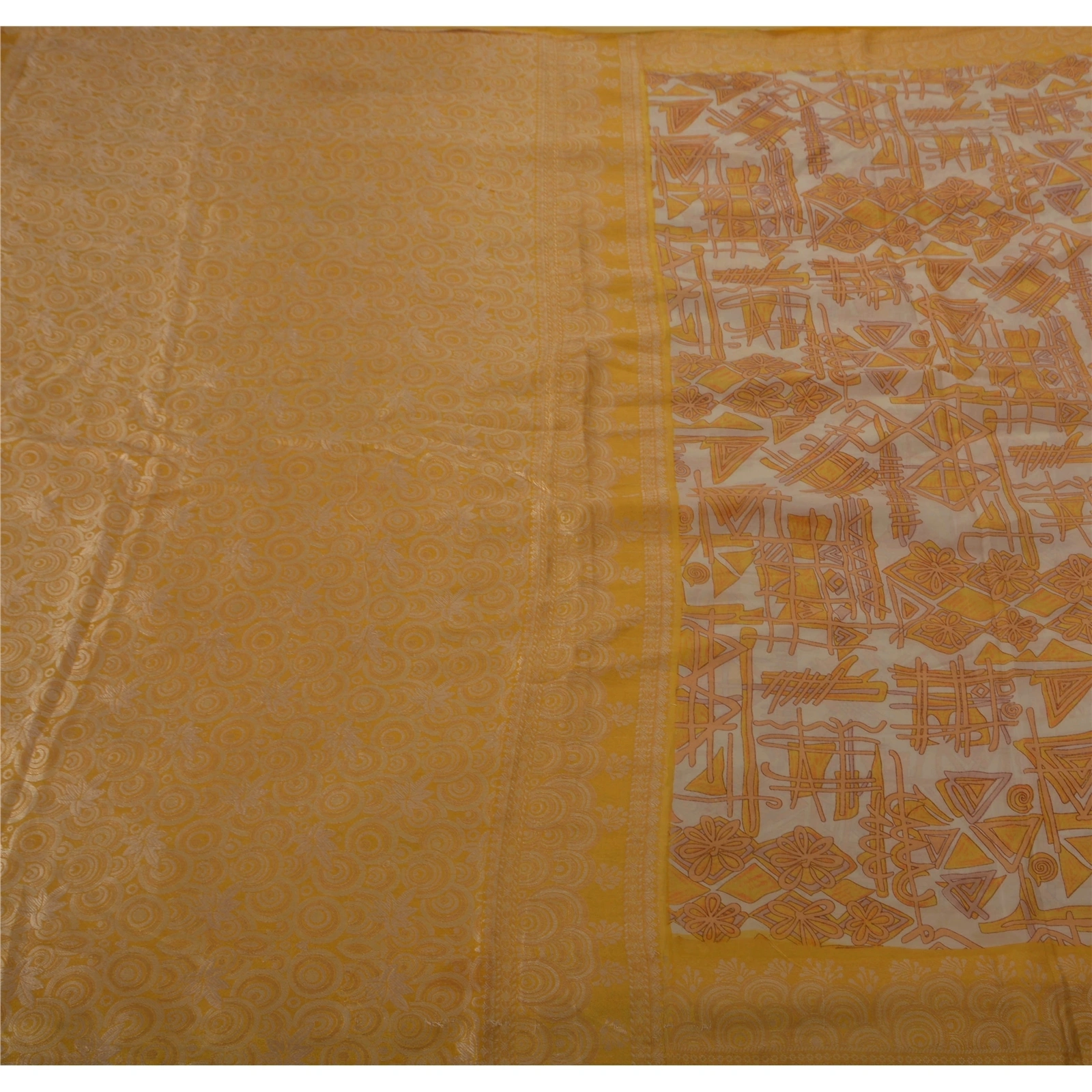 Sanskriti Vintage Mustard Sarees 100% Pure Silk Woven Craft Fabric 5Yd Sari, PS-50544-Mustard-Woven Work-100% Pure Silk-1