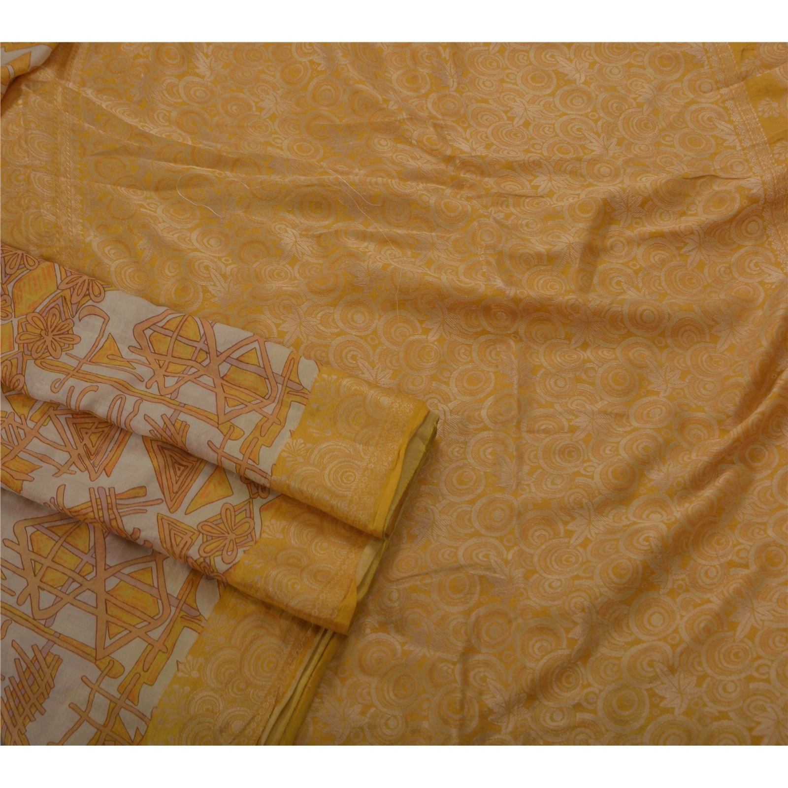 Sanskriti Vintage Mustard Sarees 100% Pure Silk Woven Craft Fabric 5Yd Sari, PS-50544-Mustard-Woven Work-100% Pure Silk-2