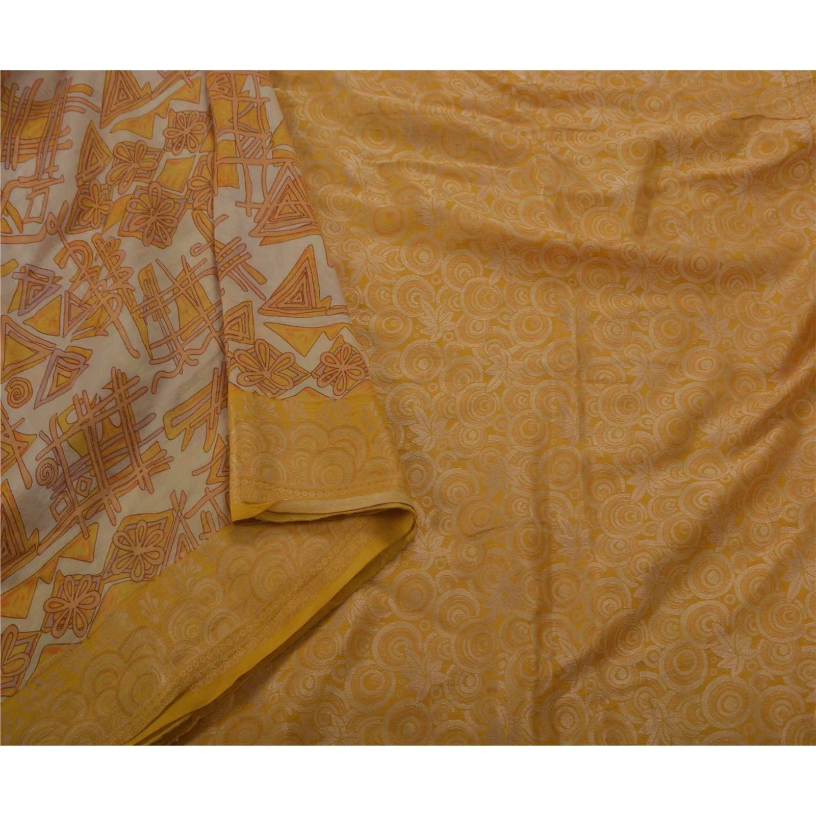 Sanskriti Vintage Mustard Sarees 100% Pure Silk Woven Craft Fabric 5Yd Sari, PS-50544-Mustard-Woven Work-100% Pure Silk-3