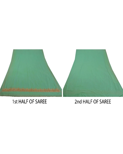 Sanskriti Vintage Sarees Georgette Hand Beaded Green Fabric Premium Craft Sari, PS-50567-Green-Zari Work-Georgette-4