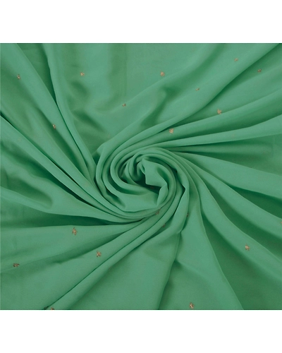 Sanskriti Vintage Sarees Georgette Hand Beaded Green Fabric Premium Craft Sari, PS-50567-Green-Zari Work-Georgette-5