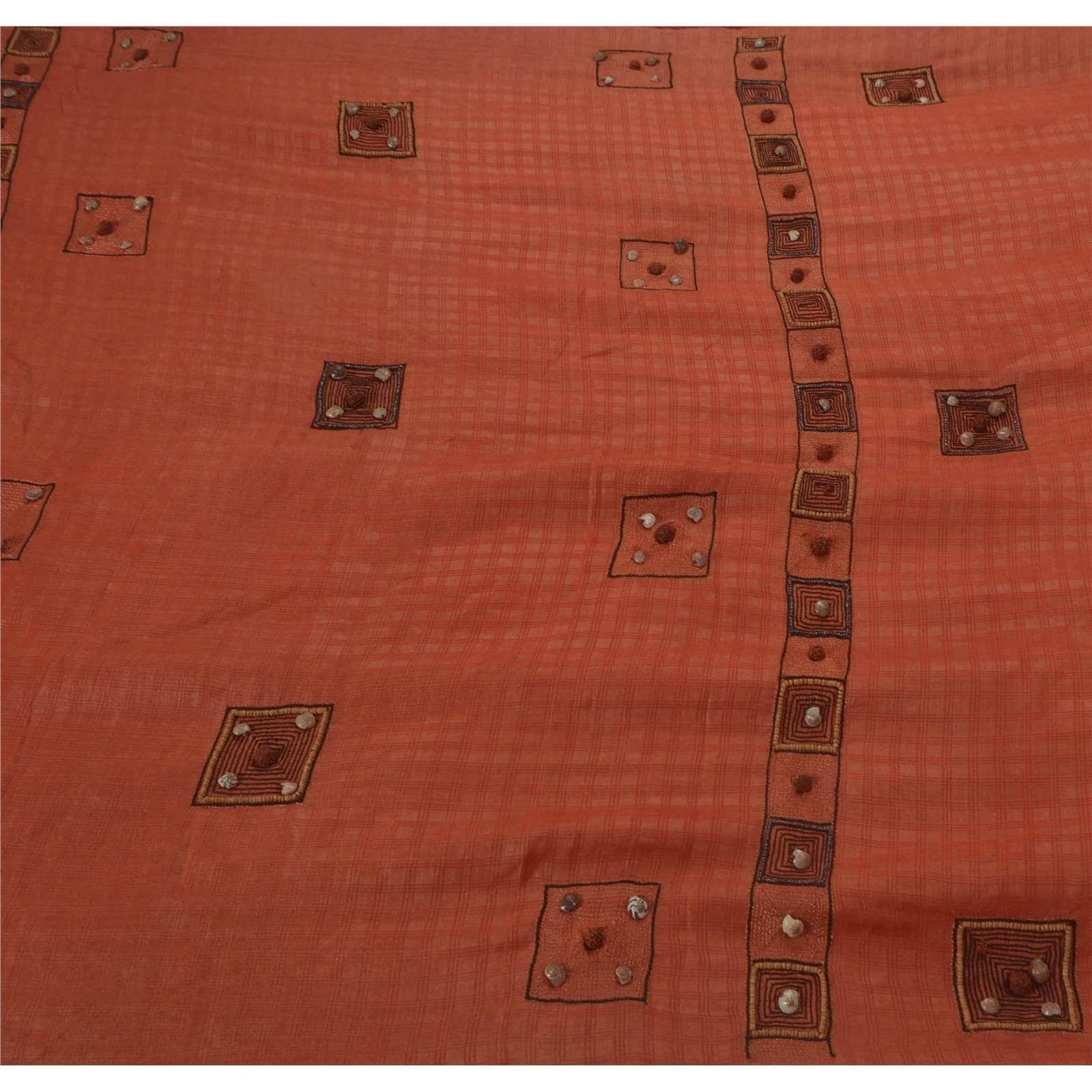 Sanskriti Vintage Brown Sarees Pure Silk Hand Beaded Craft Fabric Premium Sari, PS-50612-Brown-Zari Work-Pure Silk-1