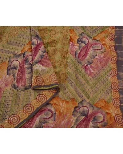 Sanskriti Vintage Sarees 100% Pure Georgette Silk Embroidered Fabric 5 Yd Sari, PS-50645-Green-Thread Work-100% Pure Georgette Silk-3
