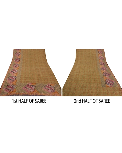 Sanskriti Vintage Sarees 100% Pure Georgette Silk Embroidered Fabric 5 Yd Sari, PS-50645-Green-Thread Work-100% Pure Georgette Silk-4