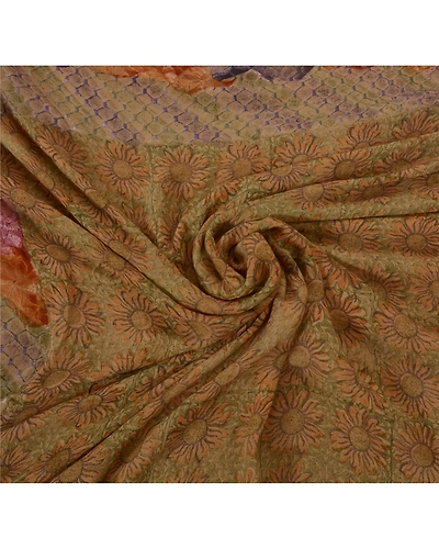 Sanskriti Vintage Sarees 100% Pure Georgette Silk Embroidered Fabric 5 Yd Sari, PS-50645-Green-Thread Work-100% Pure Georgette Silk-5