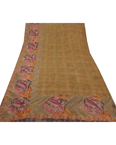 Sanskriti Vintage Sarees 100% Pure Georgette Silk Embroidered Fabric 5 Yd Sari, PS-50645-Green-Thread Work-100% Pure Georgette Silk-6