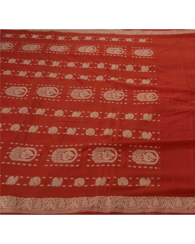 Sanskriti Vintage Sarees 100% Pure Silk Woven Craft Fabric Orange 5 Yard Sari, PS-50654-Orange-Woven Work-100% Pure Silk-1