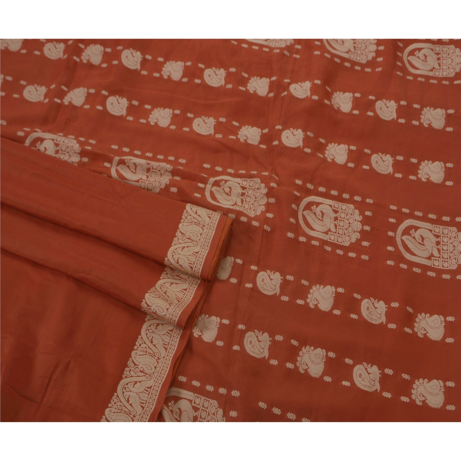 Sanskriti Vintage Sarees 100% Pure Silk Woven Craft Fabric Orange 5 Yard Sari, PS-50654-Orange-Woven Work-100% Pure Silk-2