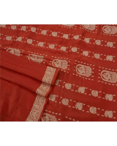 Sanskriti Vintage Sarees 100% Pure Silk Woven Craft Fabric Orange 5 Yard Sari, PS-50654-Orange-Woven Work-100% Pure Silk-2