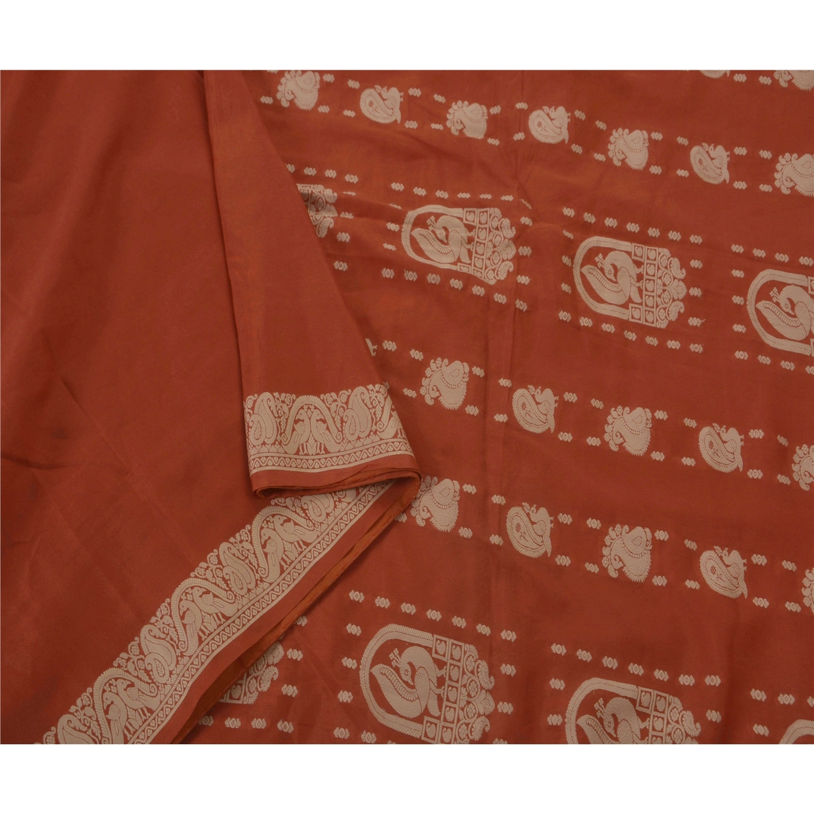 Sanskriti Vintage Sarees 100% Pure Silk Woven Craft Fabric Orange 5 Yard Sari, PS-50654-Orange-Woven Work-100% Pure Silk-3