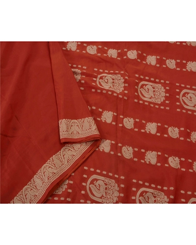 Sanskriti Vintage Sarees 100% Pure Silk Woven Craft Fabric Orange 5 Yard Sari, PS-50654-Orange-Woven Work-100% Pure Silk-3