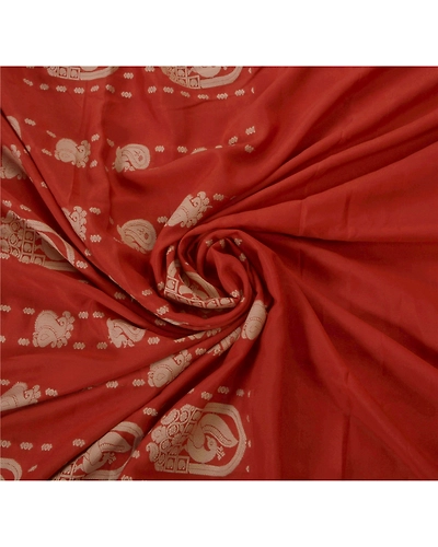 Sanskriti Vintage Sarees 100% Pure Silk Woven Craft Fabric Orange 5 Yard Sari, PS-50654-Orange-Woven Work-100% Pure Silk-5
