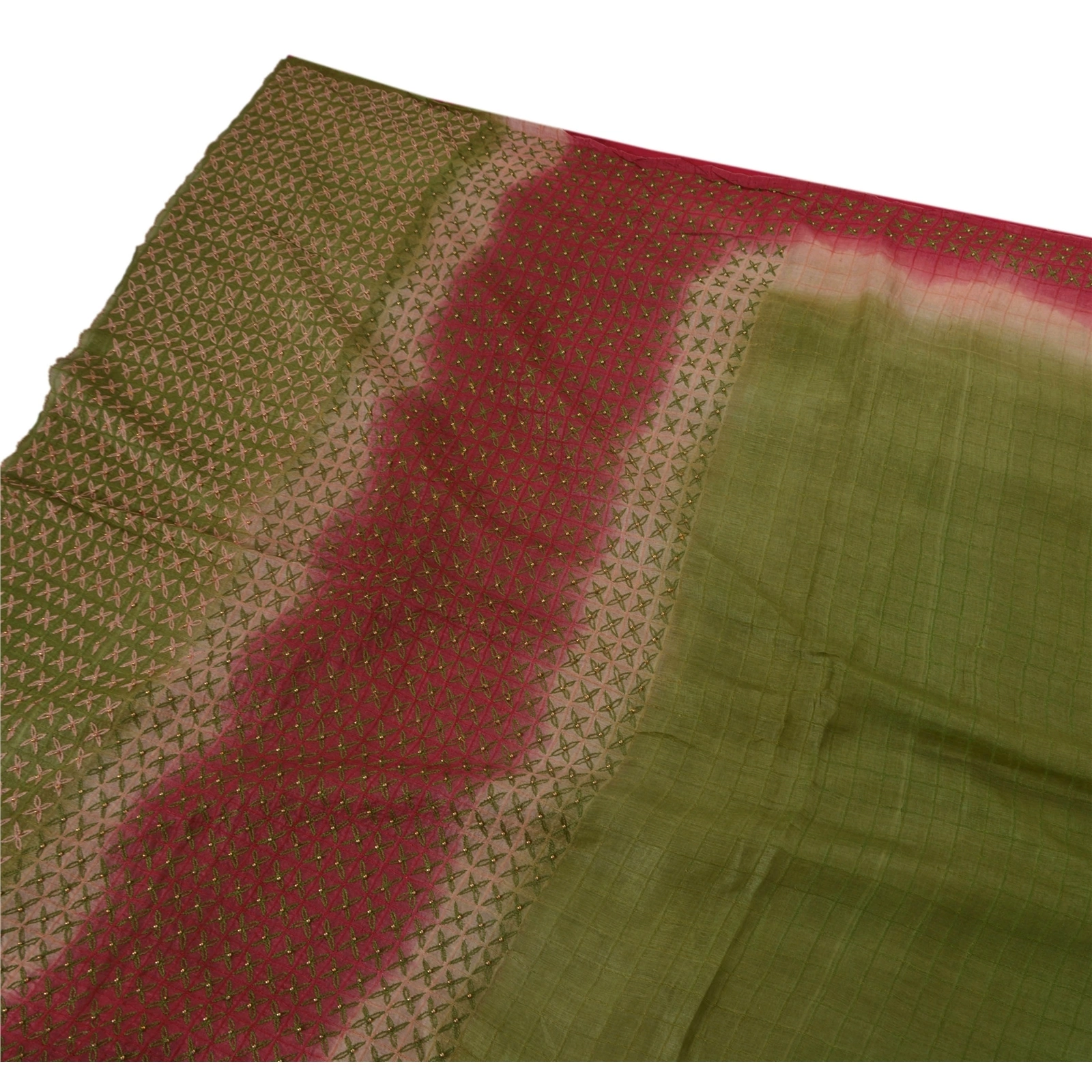 Sanskriti Vintage Saree 100% Pure Silk Hand Beaded Green Fabric 5 Yd Craft Sari, PS-50817-Green-Hand Beaded-100% Pure Silk-5