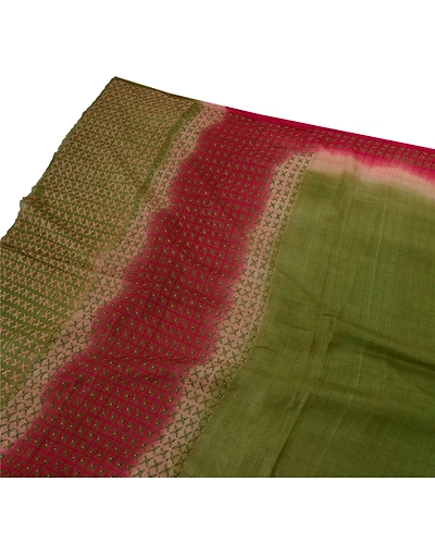 Sanskriti Vintage Saree 100% Pure Silk Hand Beaded Green Fabric 5 Yd Craft Sari, PS-50817-Green-Hand Beaded-100% Pure Silk-5
