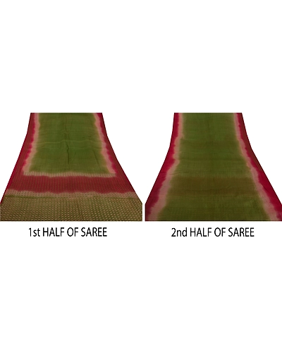 Sanskriti Vintage Saree 100% Pure Silk Hand Beaded Green Fabric 5 Yd Craft Sari, PS-50817-Green-Hand Beaded-100% Pure Silk-6